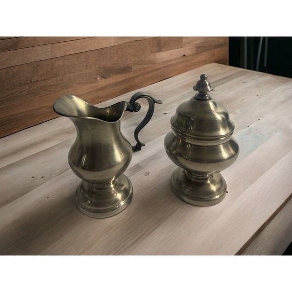 Vintage Italian Peltro Pewter Cream & Sugar set - Picture 1 of 9